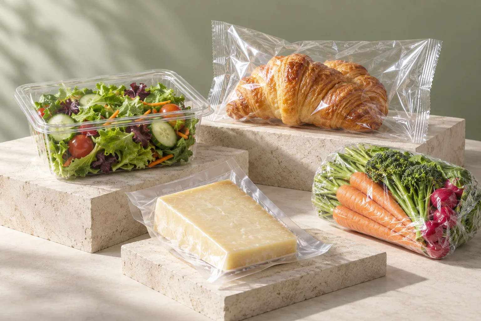 Illustrative food trays, film packs and vacuum pouches